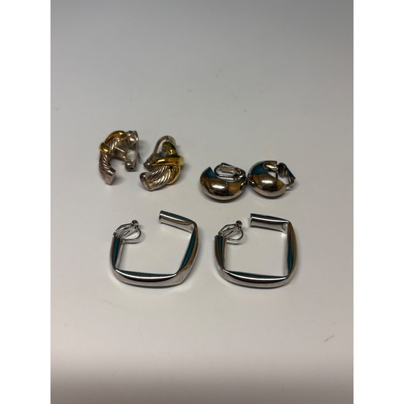 Unbranded Jewelry - Vintage Clip On Earring Lot 3 Pairs Silver Gold Tone Twisted Dome Square J781